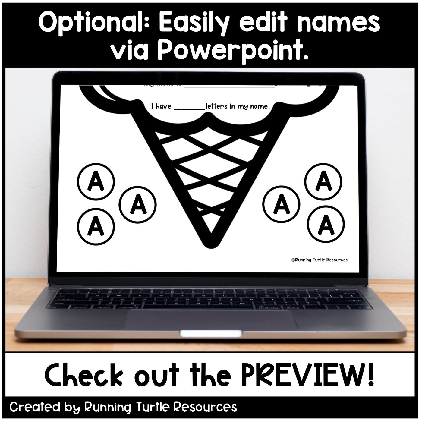 Editable Summer Ice Cream Name Craft