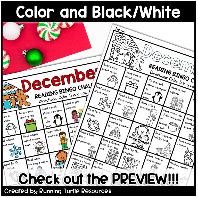 December Reading Log, Bingo Reading Challenge and Bookmarks