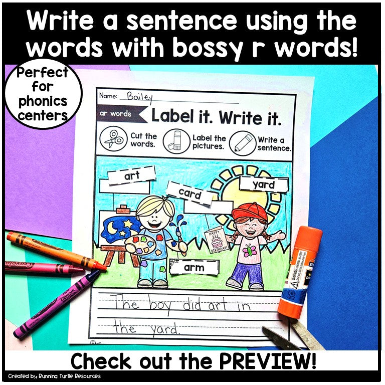 Bossy R Label It Write It Cut and Paste Worksheets for Kindergarten and 1st Grade