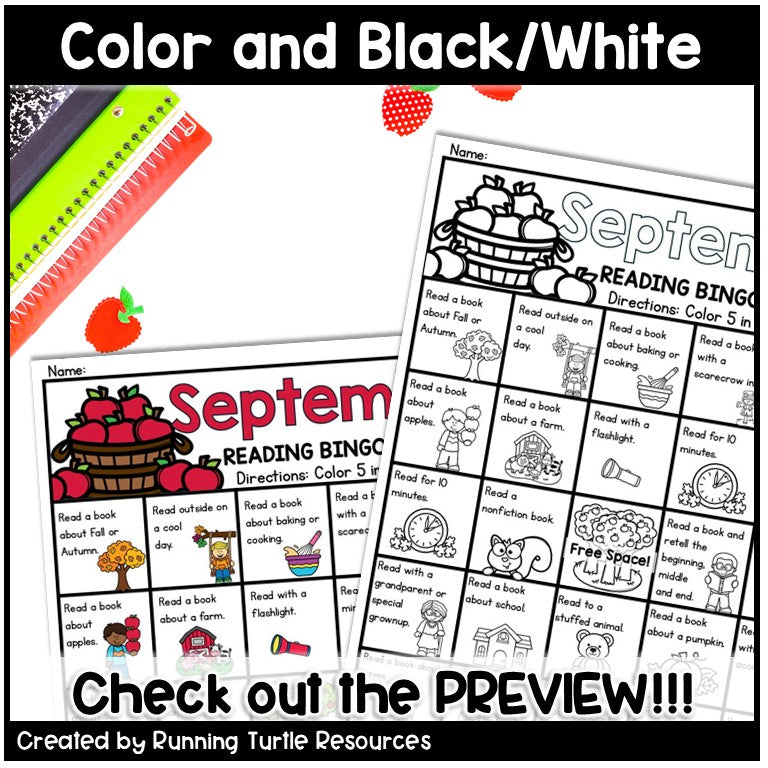 September Reading Bingo, Fall Reading Challenge and Bookmarks