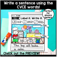 Magic e Labeling Worksheets, CVCE Cut and Paste Practice