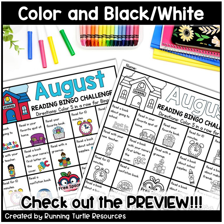 August Reading Bingo, Back to School Reading Challenge and Bookmarks