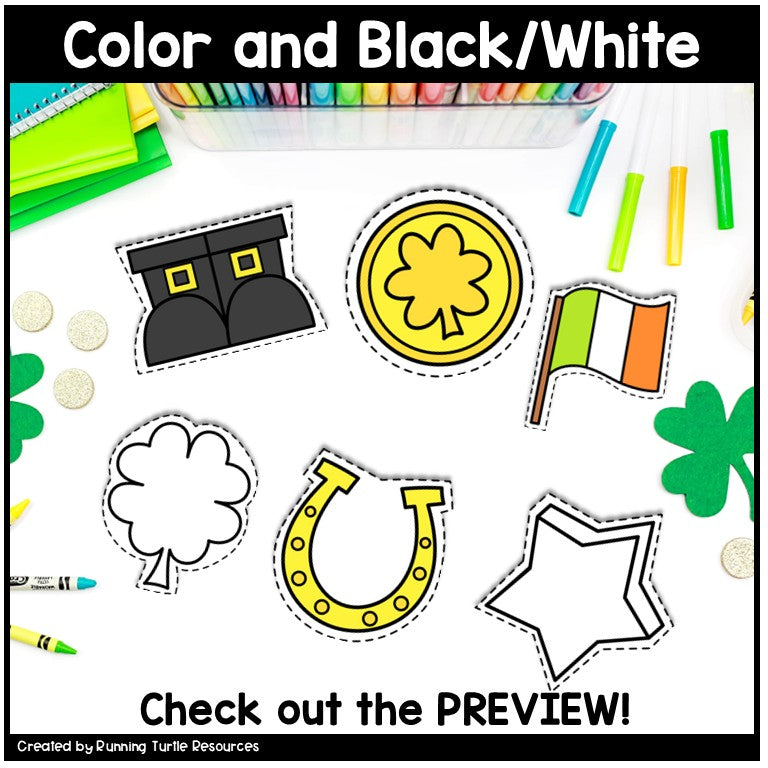 March Cutting Practice, Shamrock Cut Out, Rainbow Outline, St. Patricks Prek