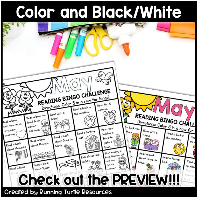 Monthly Reading Log, Reading Bingo Challenge and Bookmarks
