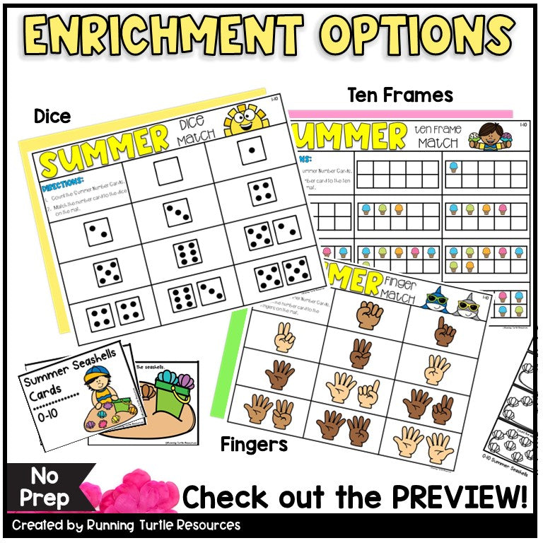 Summer Number Match Count and Cover Task Cards