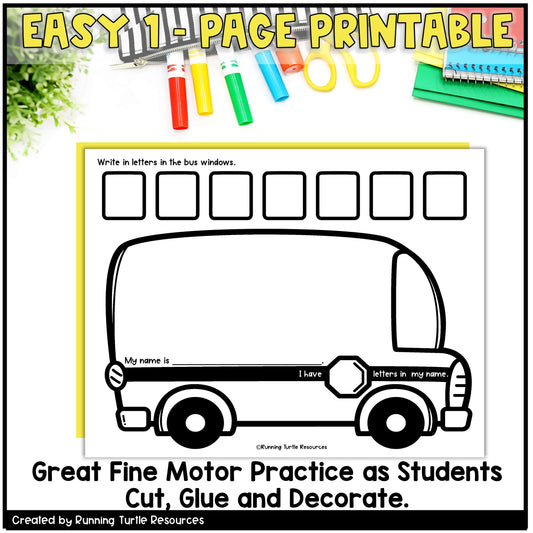 Back to School Name Craft EDITABLE Bus Activity