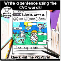 CVC Labeling Pictures, Label it! Write it!, Read and Match CVC Worksheets