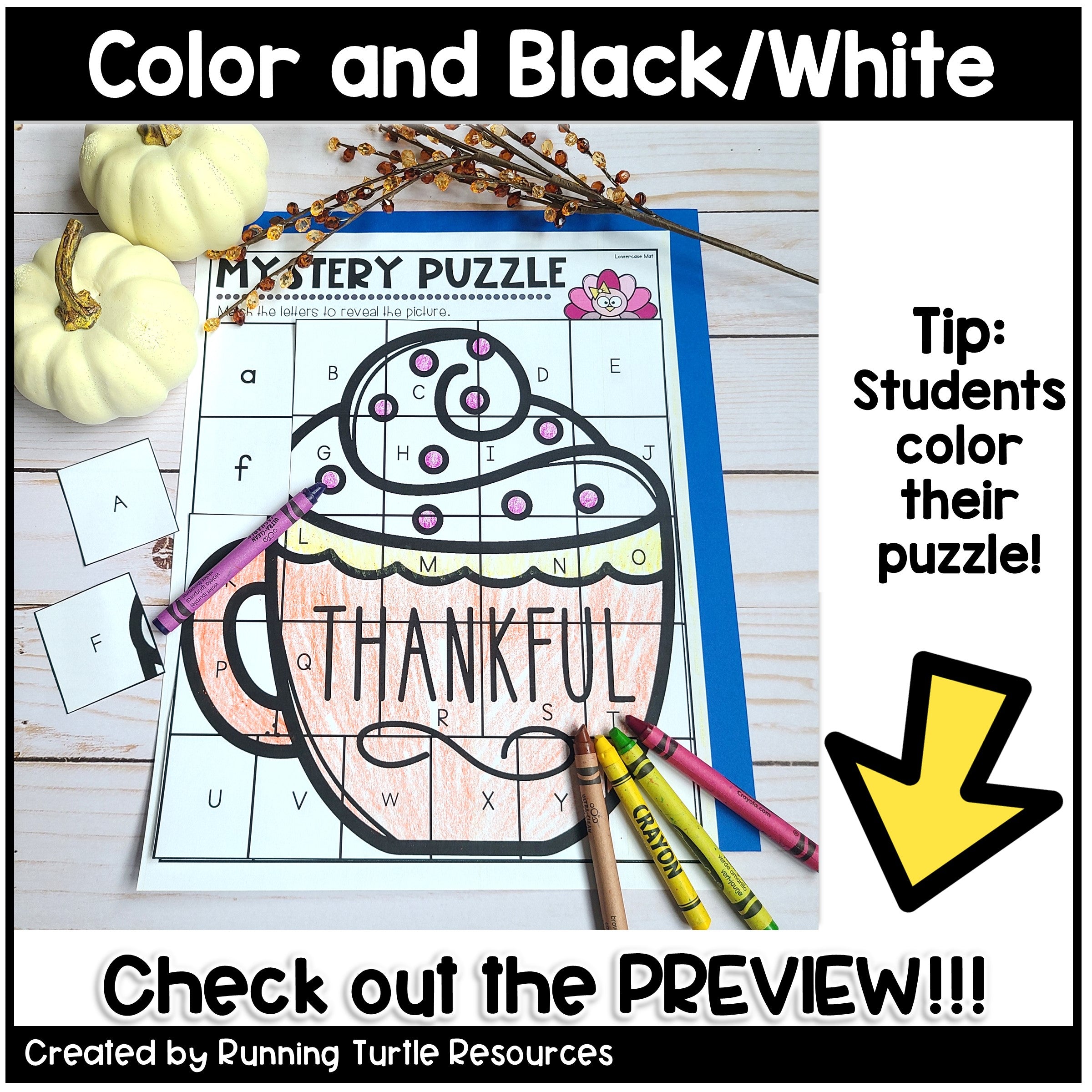 Thanksgiving Alphabet Mystery Puzzles l Letter and Beginning Sounds Match