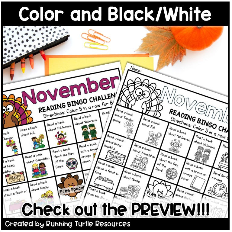 November Reading Bingo Challenge and Thankful Bookmarks