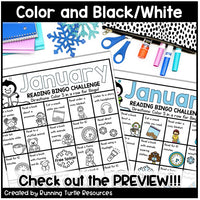 January Reading Log and Bookmark, Winter Bingo Reading Challenge