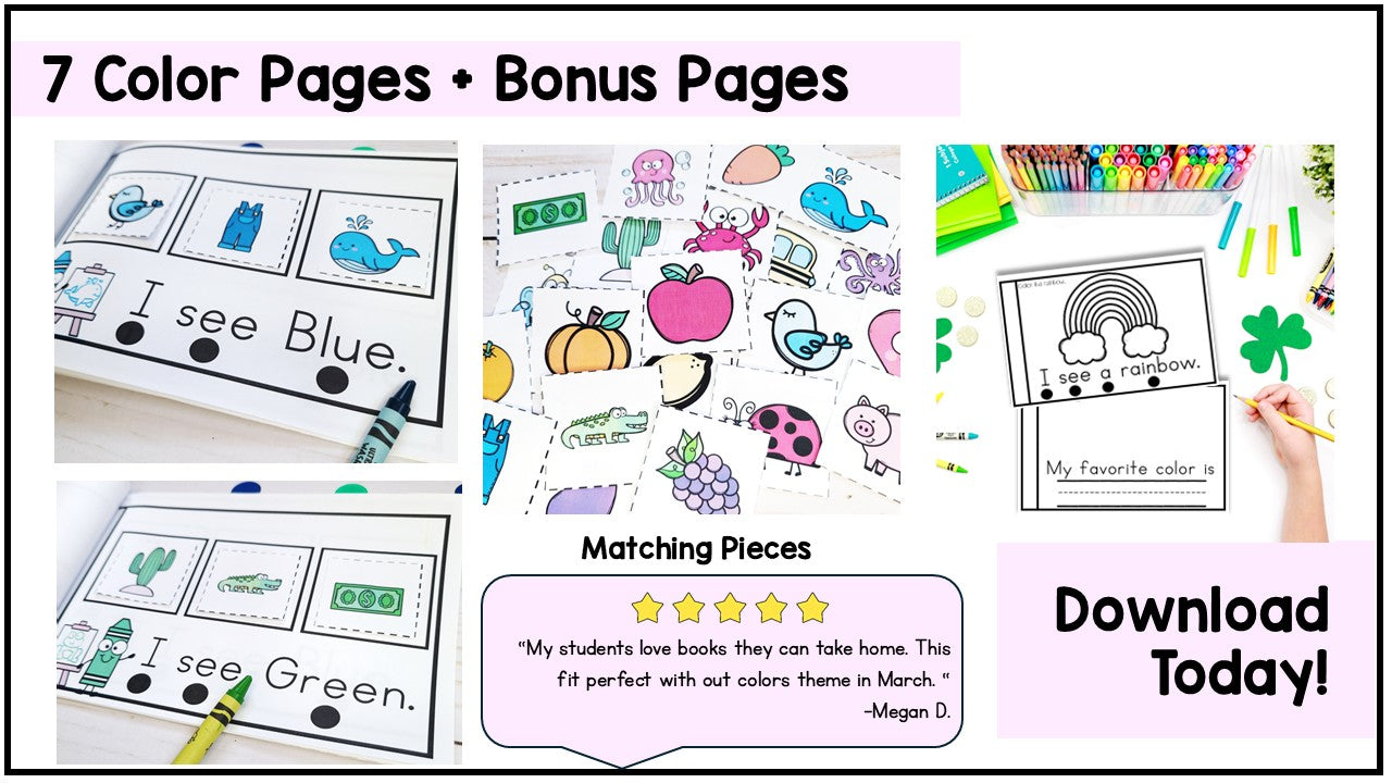 Rainbow Colors Emergent Reader, St. Patrick's Day Cut and Paste Activity