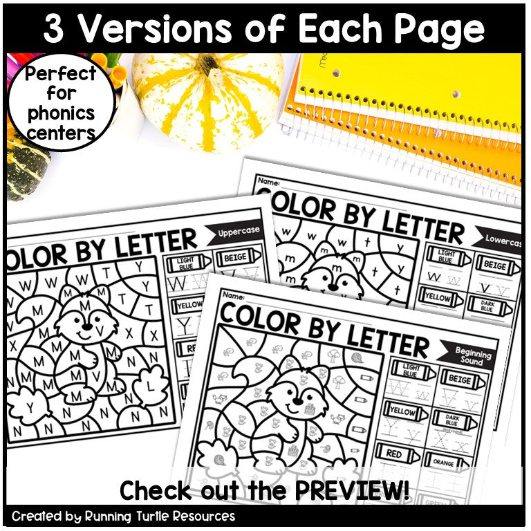 Fall Color by Letter and Beginning Sound Pages
