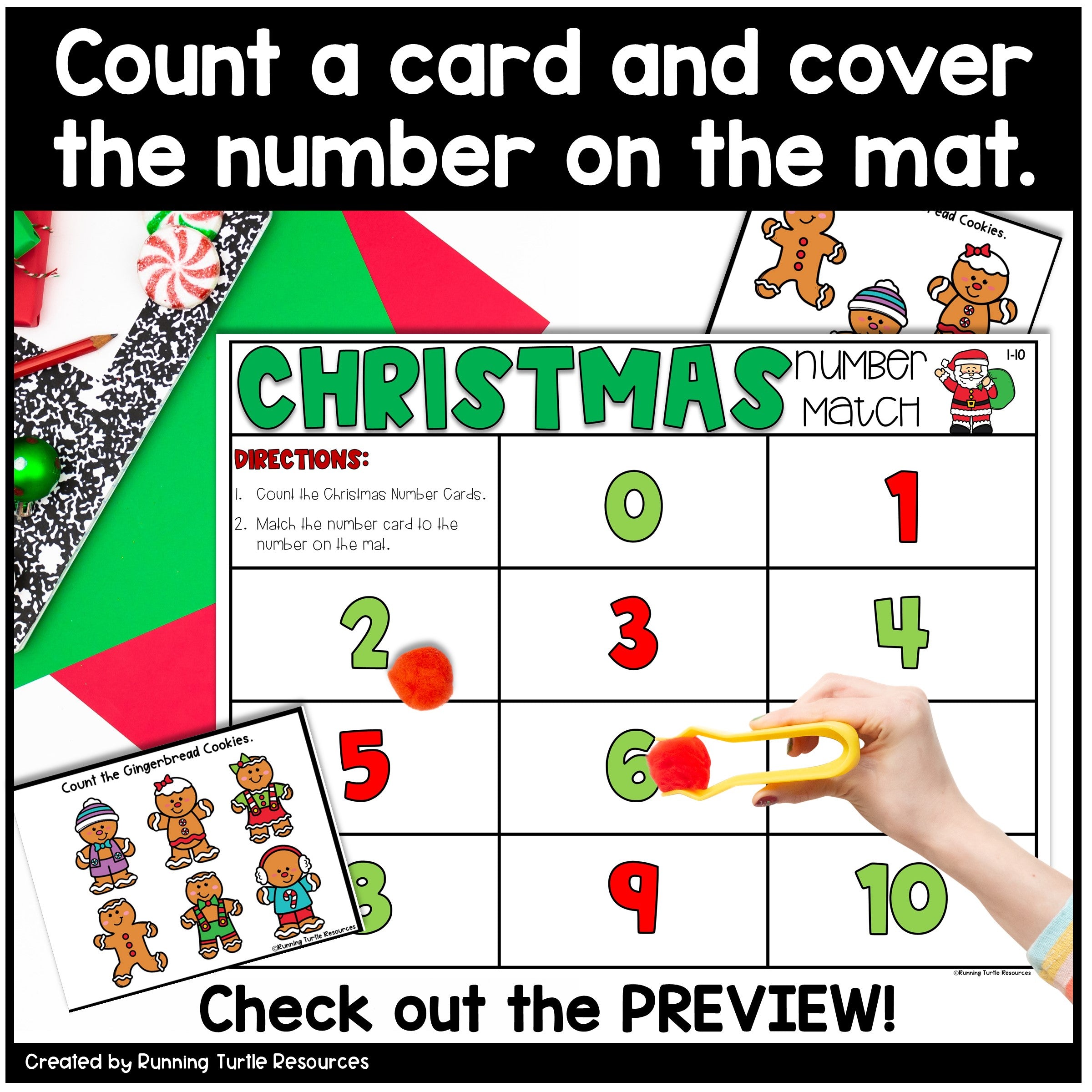 Christmas Number Match Count and Cover Task Cards