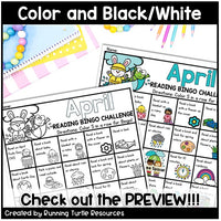 April Reading Log and Spring Bookmarks, Spring Break Reading Challenge Bingo Board