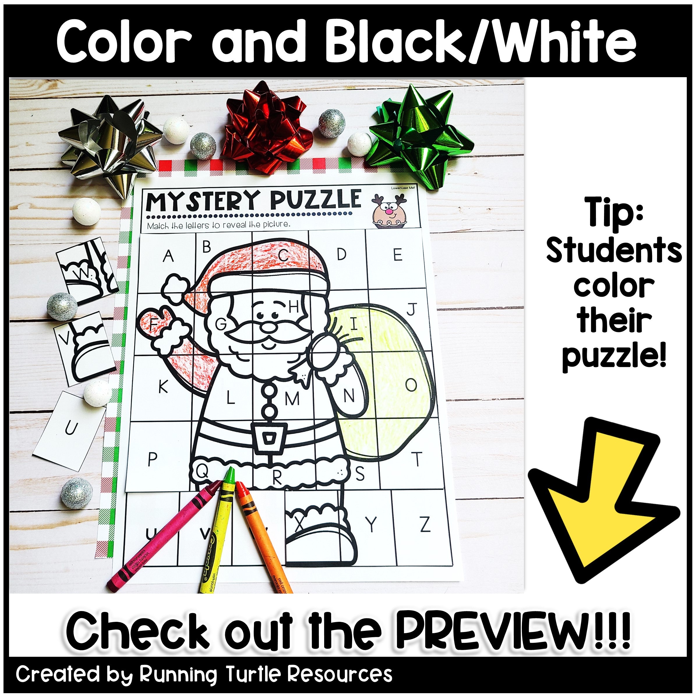 Christmas Alphabet Mystery Puzzles l Letter and Beginning Sounds Match