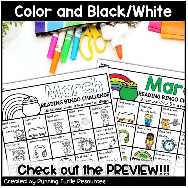 March Reading Log, Editable Reading Bingo Board Challenge