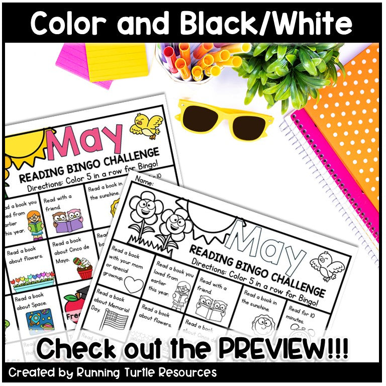 May Reading Log, Spring Bookmarks, Summer Reading Bingo, End of Year Bingo