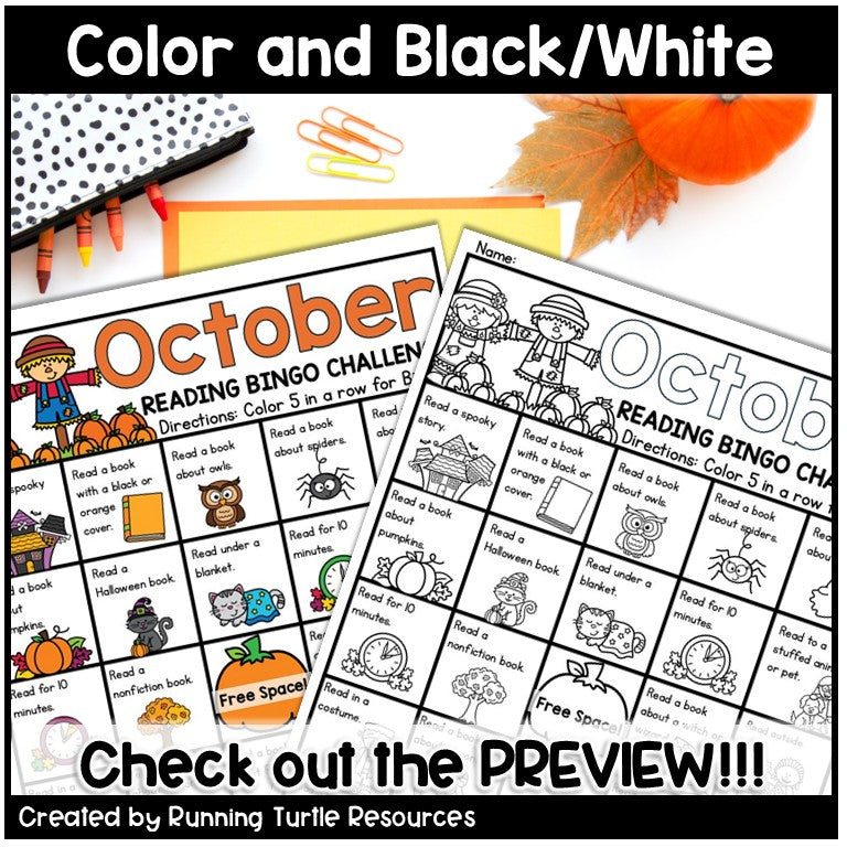 October Reading Bingo, Fall Reading Challenge and Bookmarks