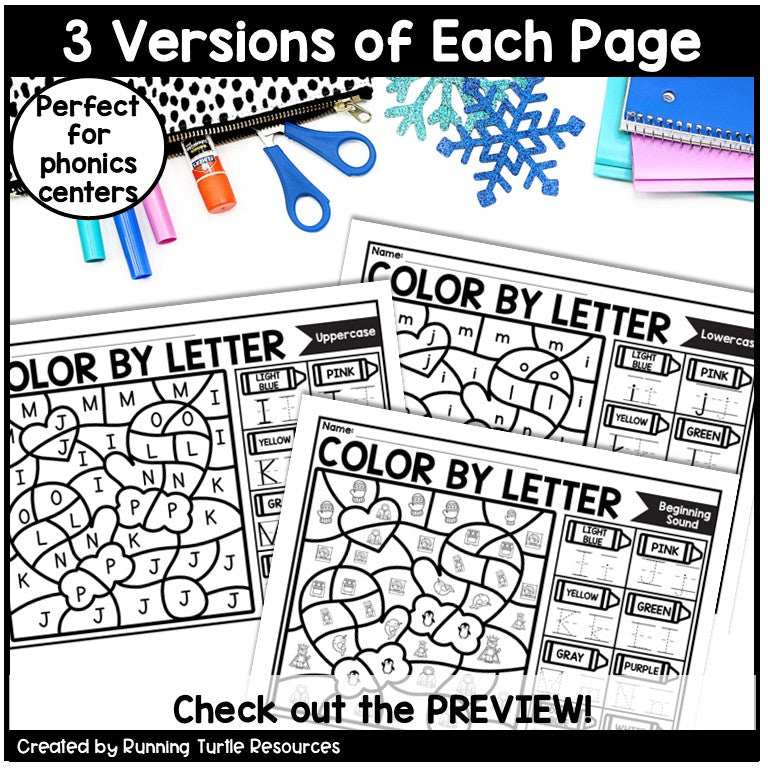 Winter Color by Letter and Beginning Sound Pages
