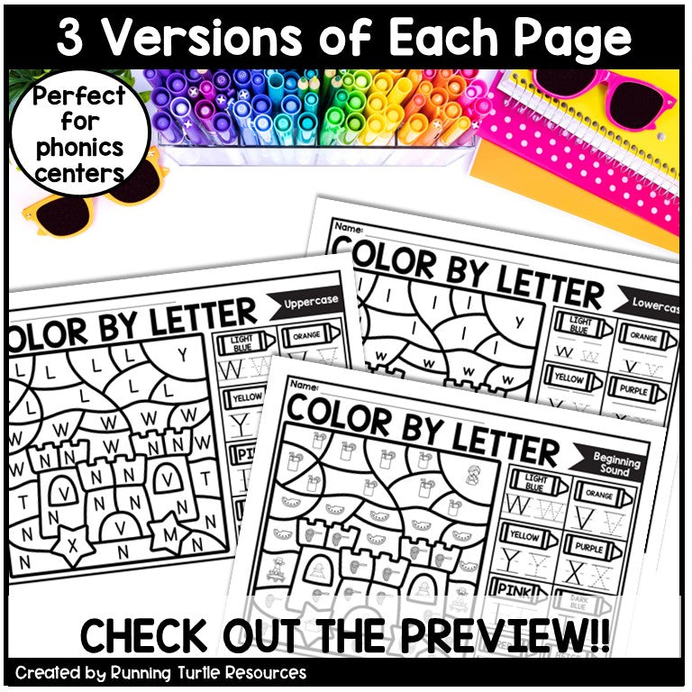 Summer Color by Letter and Beginning Sound Pages