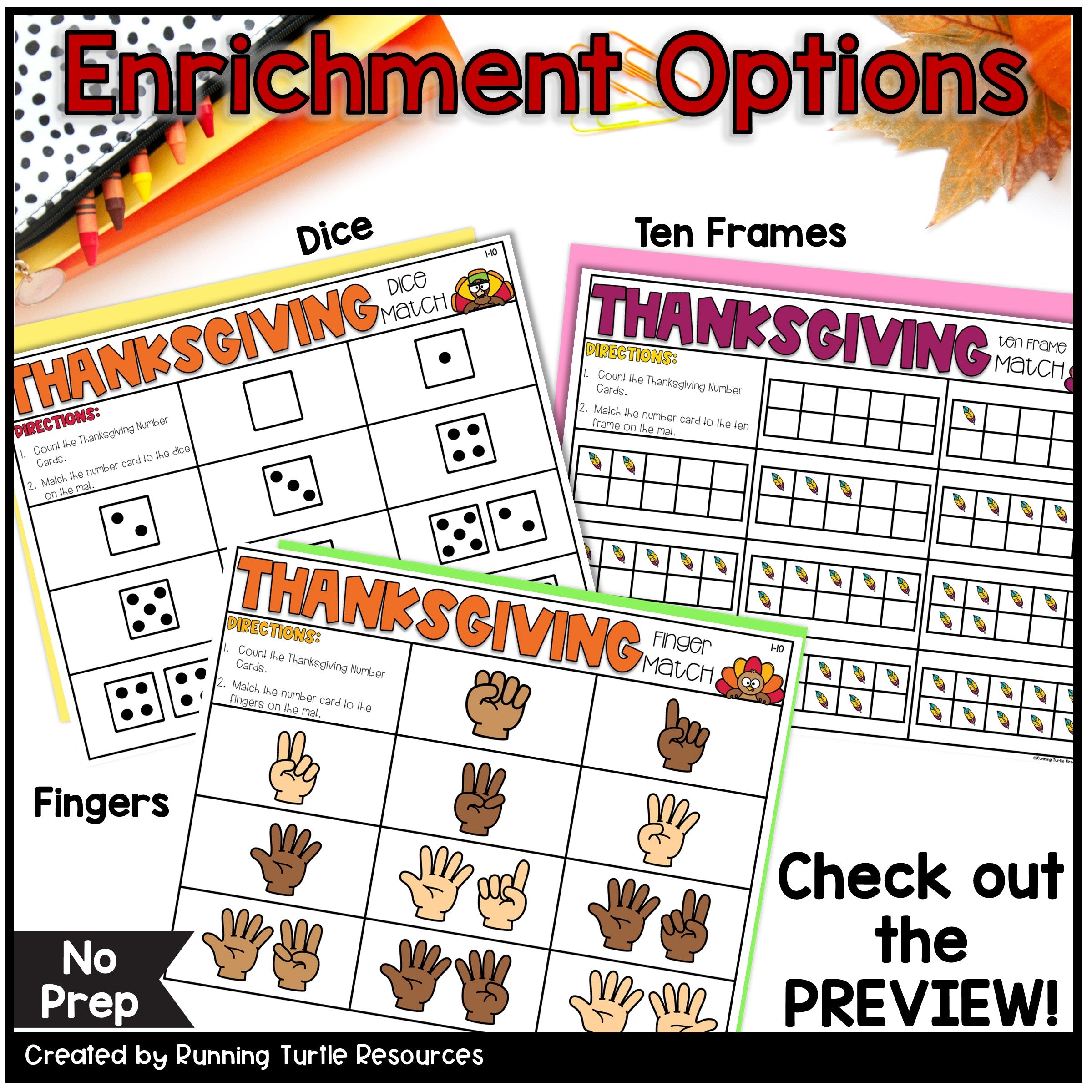 Thanksgiving Number Match Count and Cover Task Cards
