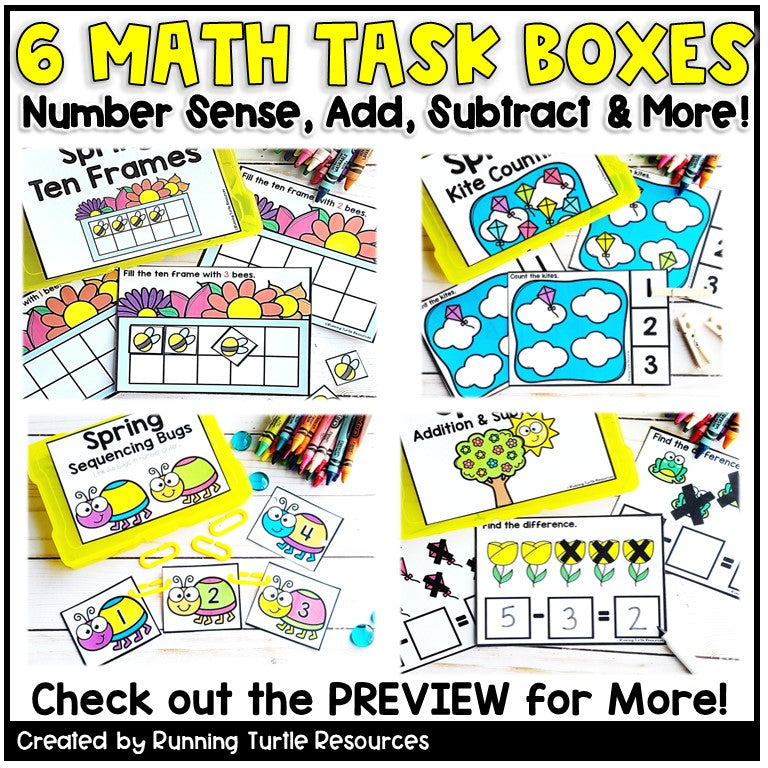 Spring Math and Literacy Task Cards l Kindergarten Spring Centers