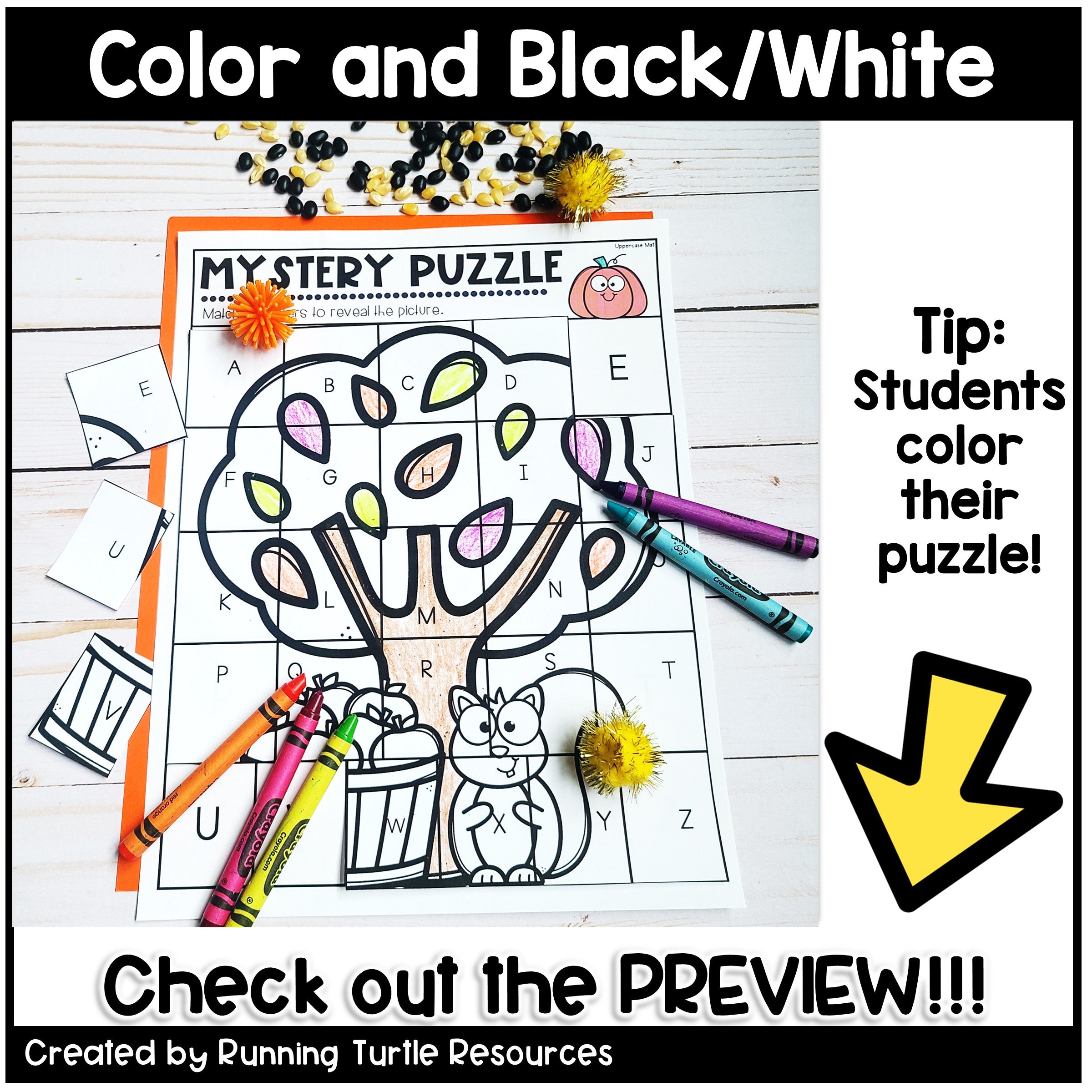 Fall Mystery Puzzles, Autumn Letter and Beginning Sounds Match