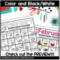February Reading Bingo Challenge, February Reading Log and Bookmarks