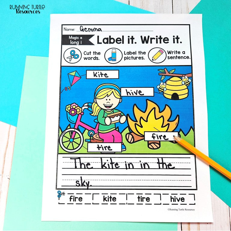 Magic e Labeling Worksheets, CVCE Cut and Paste Practice