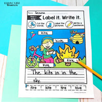 Magic e Labeling Worksheets, CVCE Cut and Paste Practice