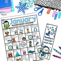 January Reading Log and Bookmark, Winter Bingo Reading Challenge