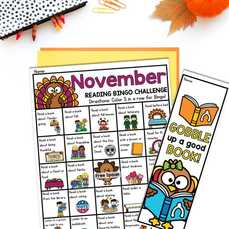 November Reading Bingo Challenge and Thankful Bookmarks