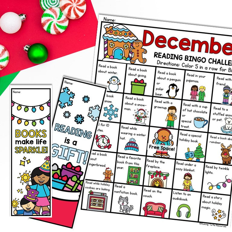 December Reading Log, Bingo Reading Challenge and Bookmarks