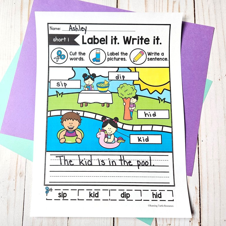 CVC Labeling Pictures, Label it! Write it!, Read and Match CVC Worksheets