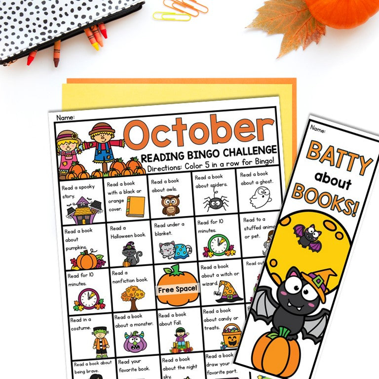 October Reading Bingo, Fall Reading Challenge and Bookmarks