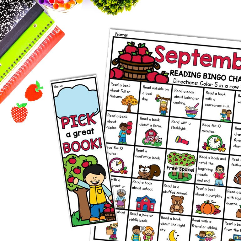 Monthly Reading Log, Reading Bingo Challenge and Bookmarks