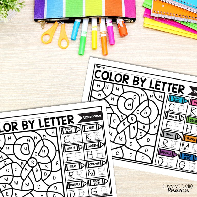 Back to School Color by Letter and Beginning Sound Pages