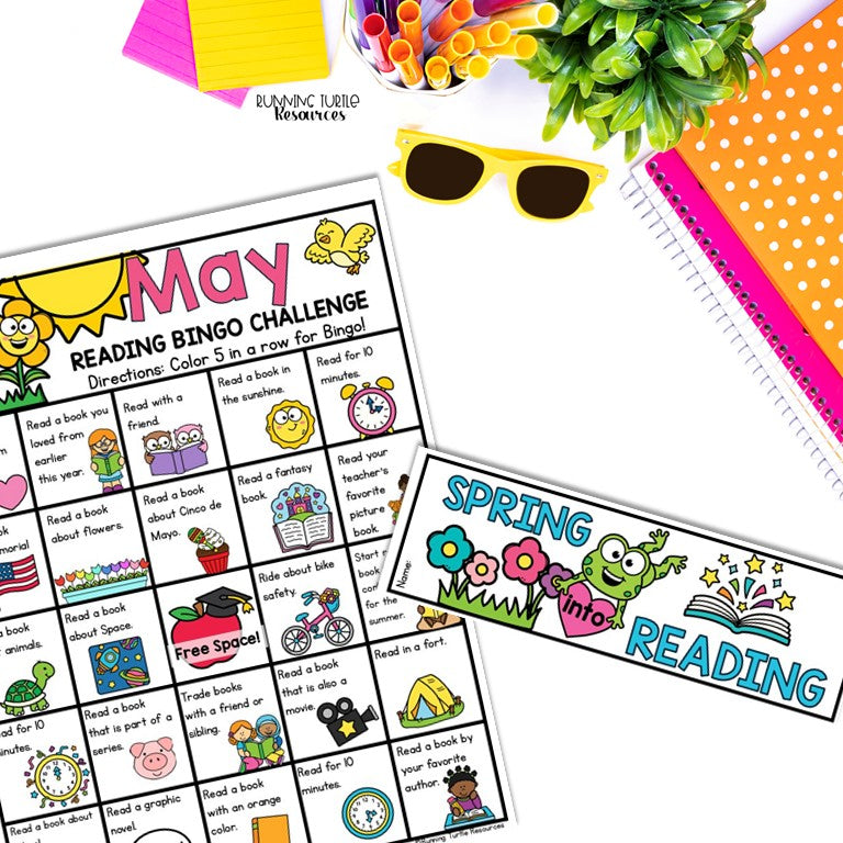 May Reading Log, Spring Bookmarks, Summer Reading Bingo, End of Year Bingo