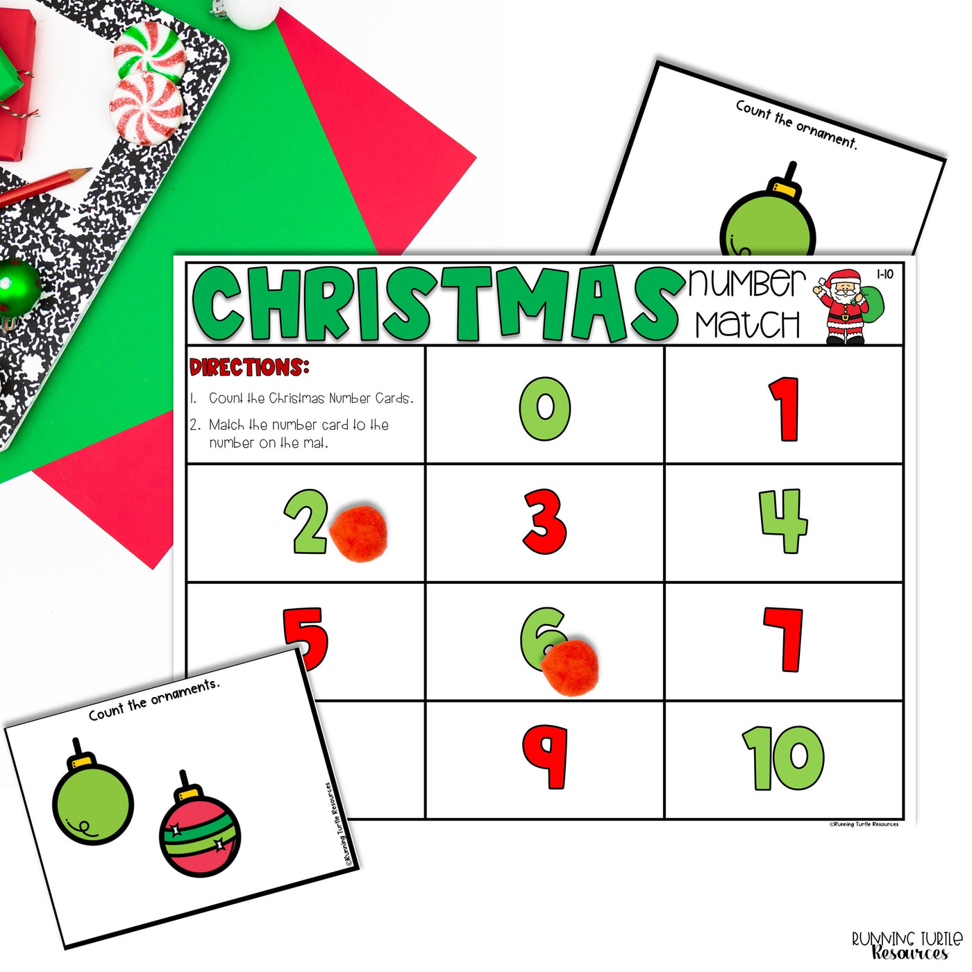 Christmas Number Match Count and Cover Task Cards