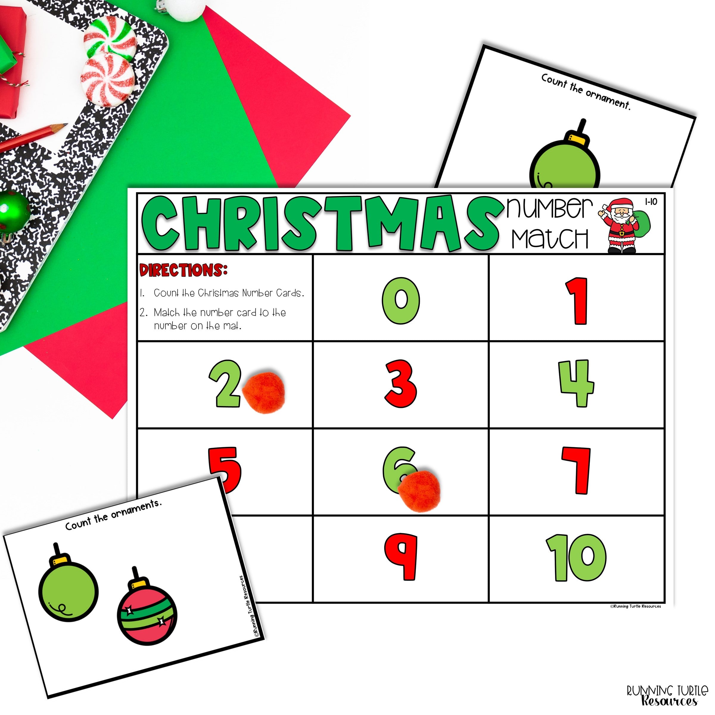 Christmas Number Match Count and Cover Task Cards
