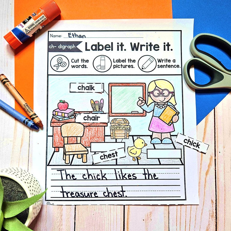 Digraph Worksheets for Kindergarten and First Grade, Label it Write it!