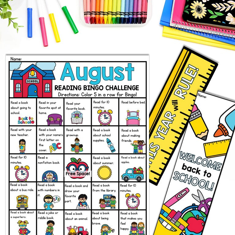 August Reading Bingo, Back to School Reading Challenge and Bookmarks