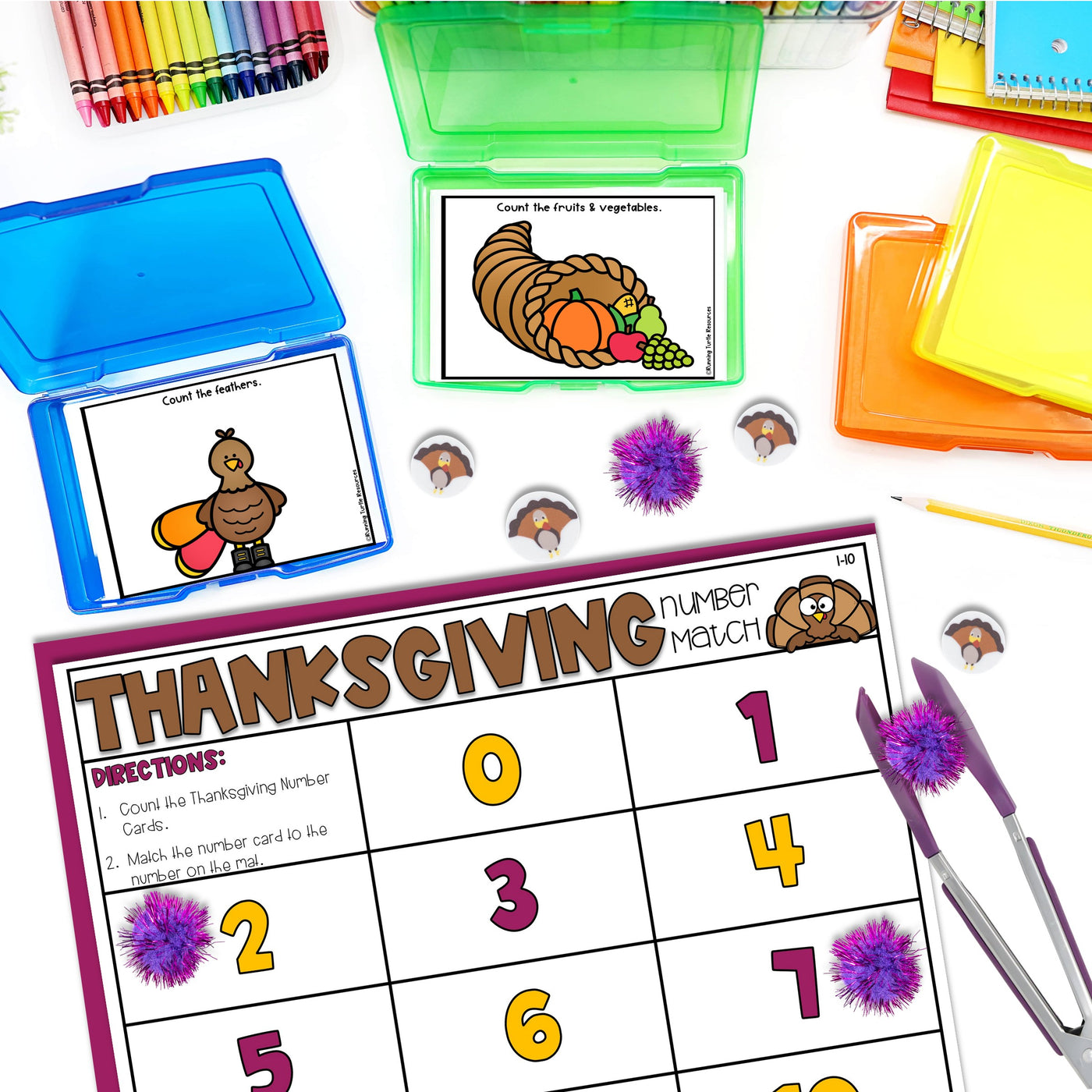 Thanksgiving Number Match Count and Cover Task Cards