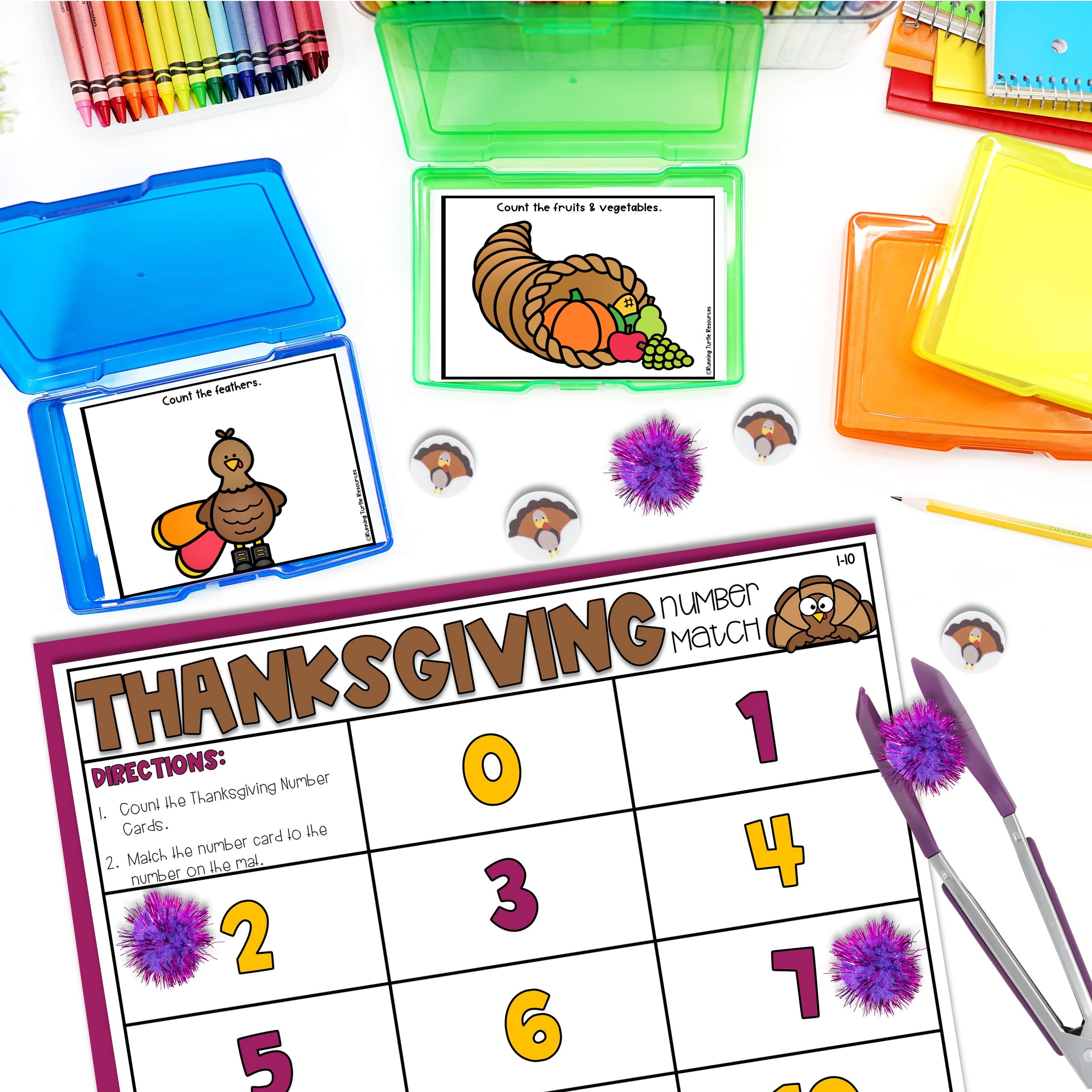Thanksgiving Number Match Count and Cover Task Cards