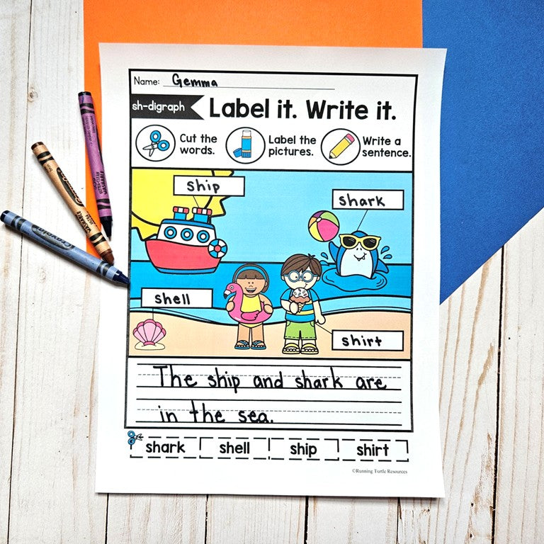 Digraph Worksheets for Kindergarten and First Grade, Label it Write it!