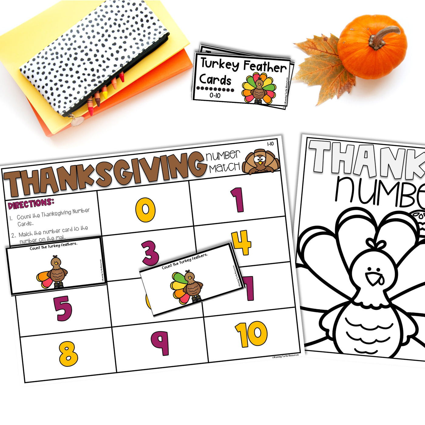 Thanksgiving Number Match Count and Cover Task Cards