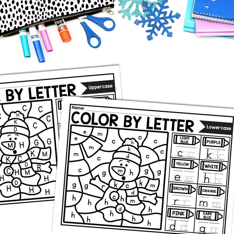 Winter Color by Letter and Beginning Sound Pages