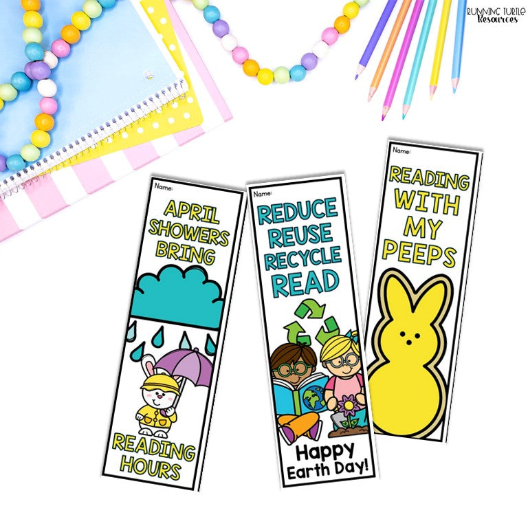 April Reading Log and Spring Bookmarks, Spring Break Reading Challenge Bingo Board