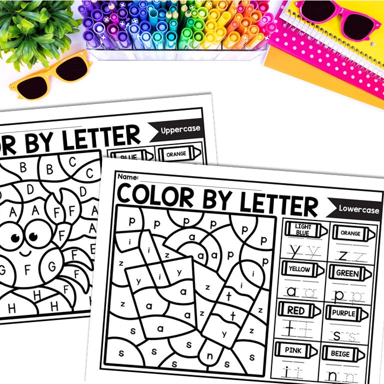 Summer Color by Letter and Beginning Sound Pages