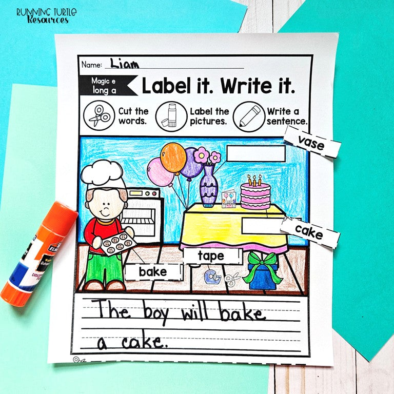 Magic e Labeling Worksheets, CVCE Cut and Paste Practice